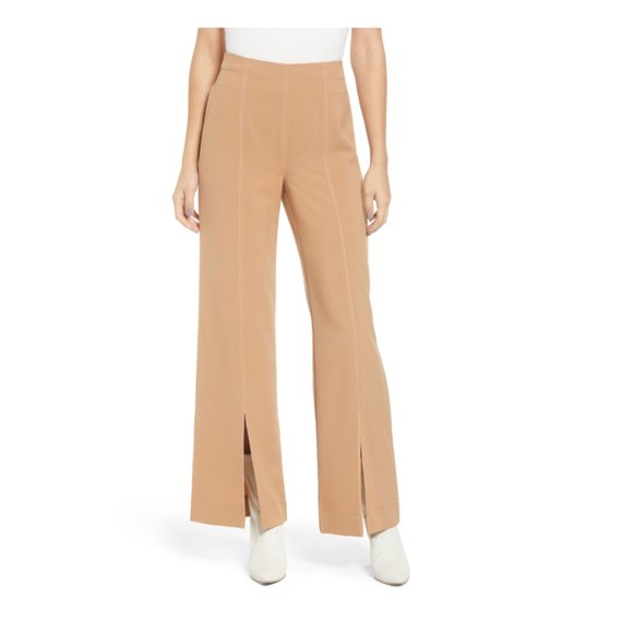 LOVE, FIRE Tan Contrast Stitch Flare Trousers - Picture 1 of 6